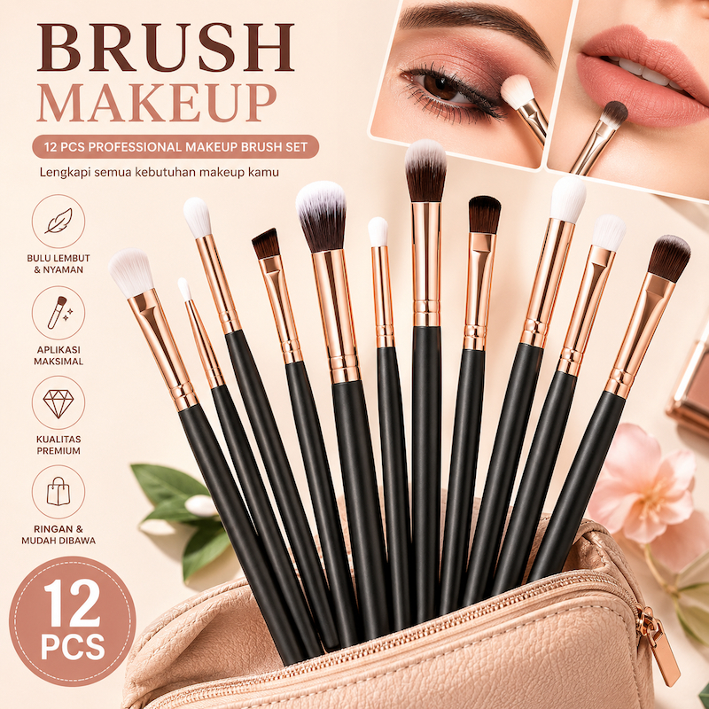 Kuas Make Up 12 Pc Set Lengkap 1 Paket Brush Makeup Eyeshadow Kit Aplikator Bulu Halus