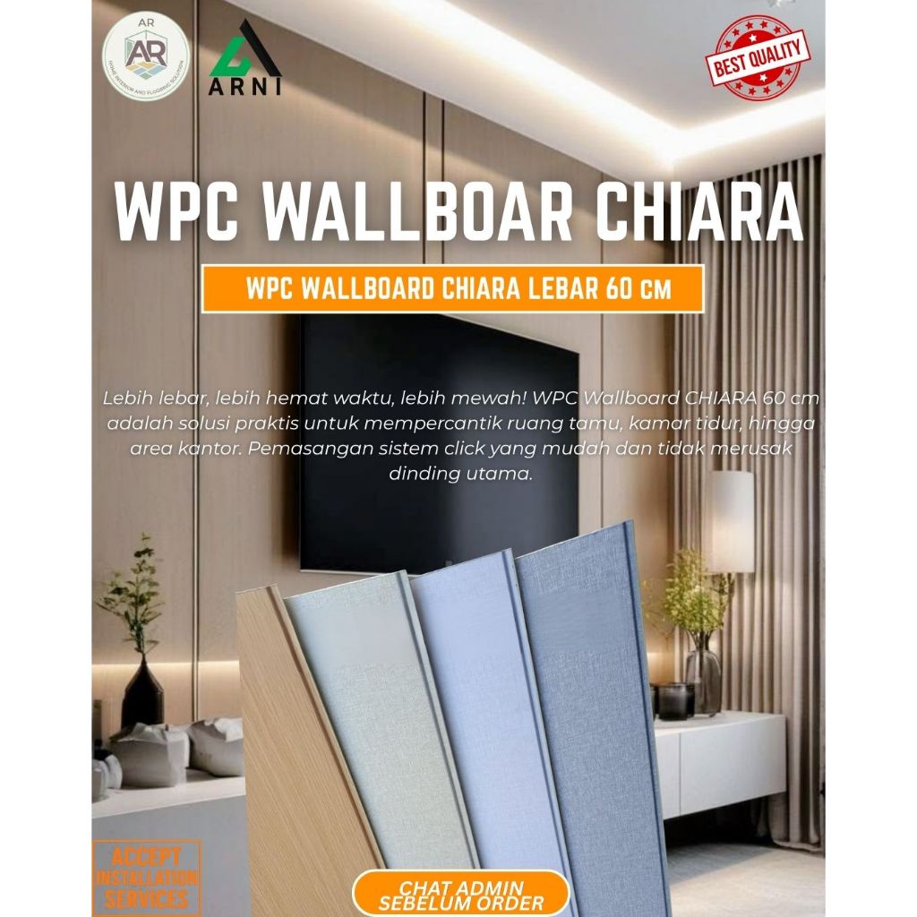 WPC Wallboard Chiara | WPC Dinding Chiara | Lebar 60cm, Mudah Pasang