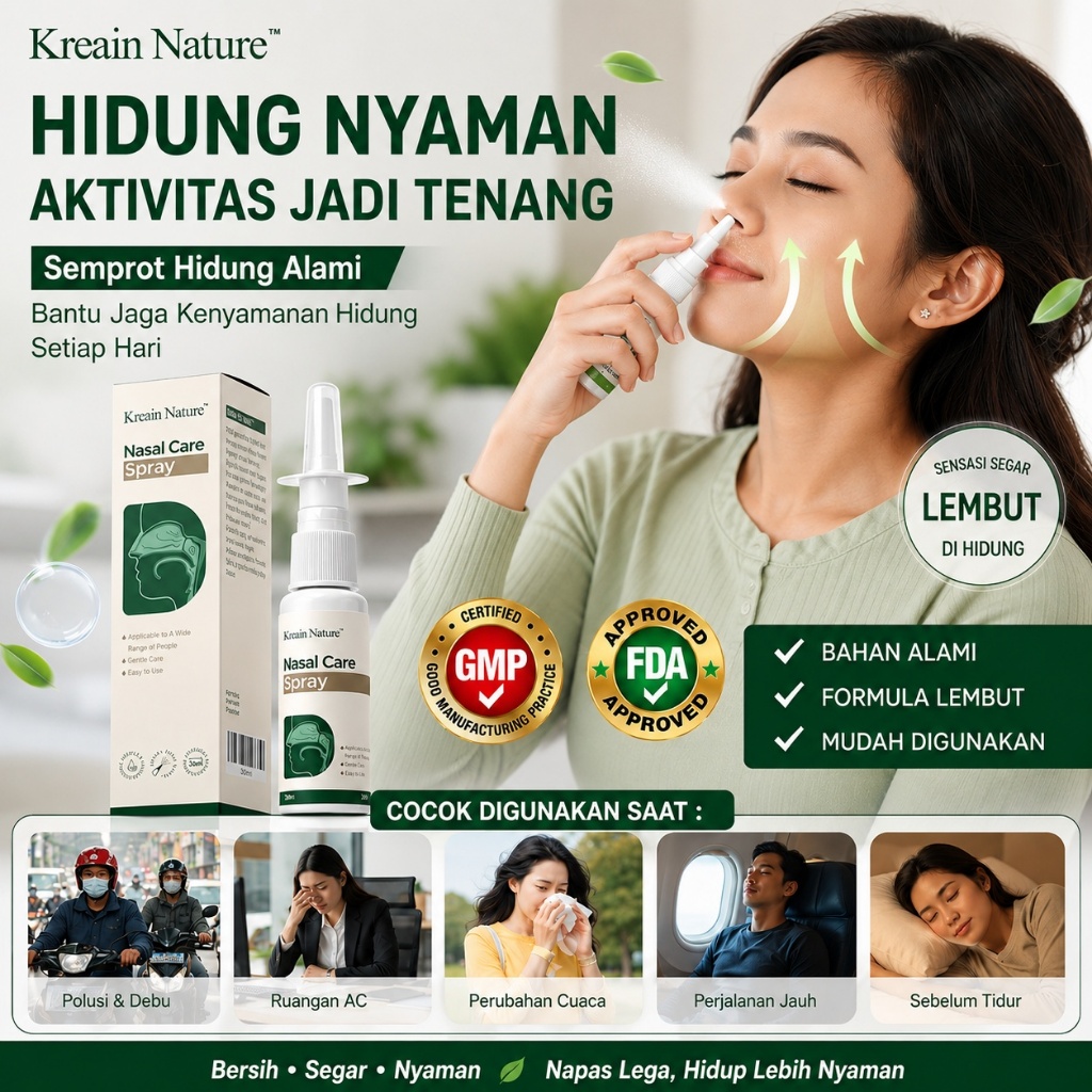 Kreain Nature Nasal Care Spray Semprotan Hidung Alami Perawatan Hidung Harian Formula Lembut Mudah D