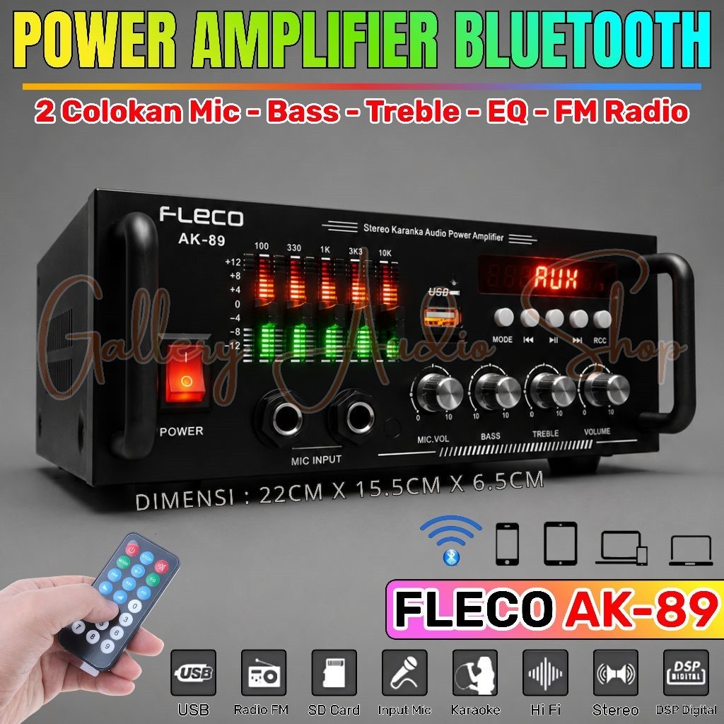 Power Amplifier Stereo Bluetooth Fleco AK-89 600W Full Bass Support Karaoke dan USB / Amplifier Audi