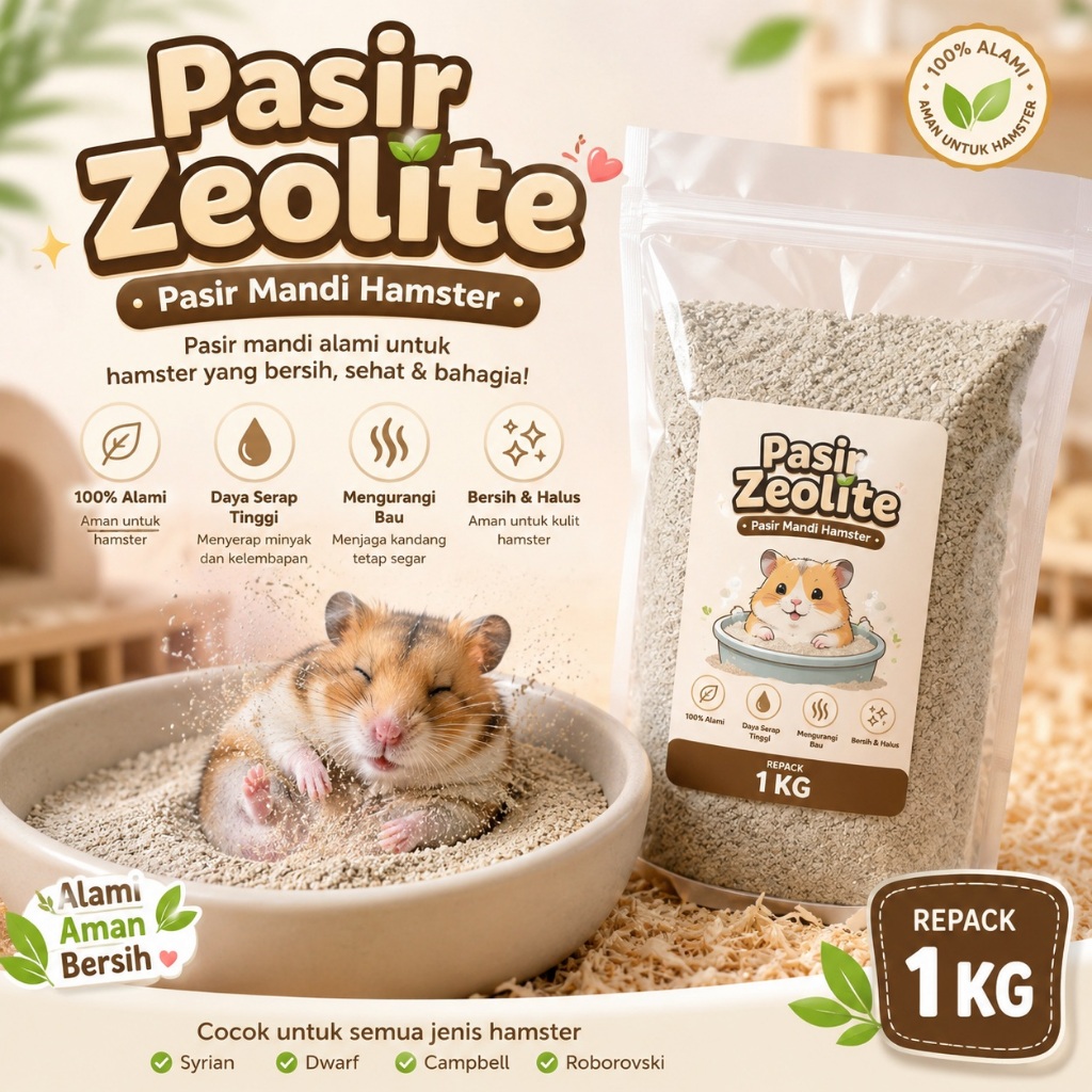REPACK 1 KG - PASIR HALUS ZEOLITE NO 1-PASIR MANDI HAMSTER