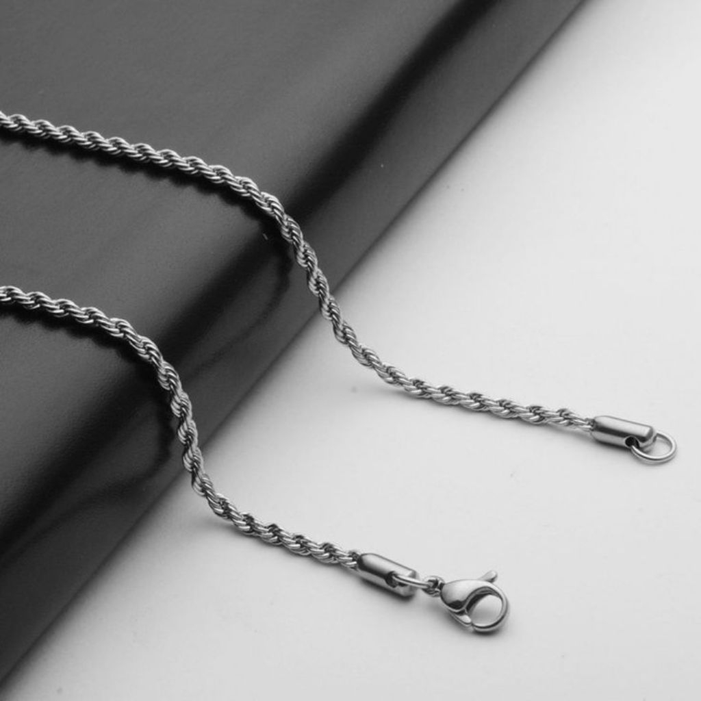 KALUNG TITANIUM MODEL ULIR TAMBANG SILVER UKURAN 2MM ANTI KARAT