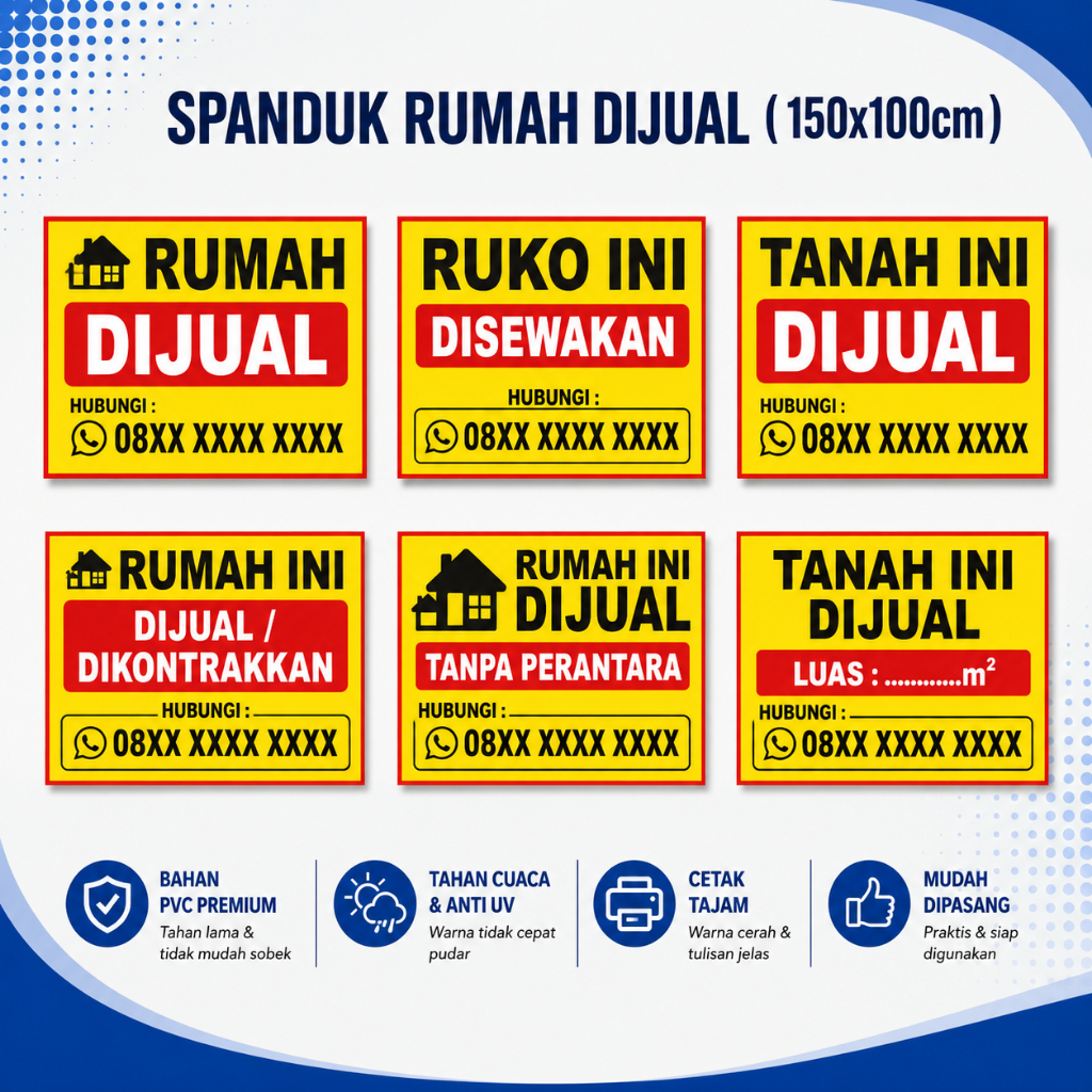[ 150x100cm ] Spanduk custom rumah Tanah di Jual / Rumah Dijual / Kios Disewakan