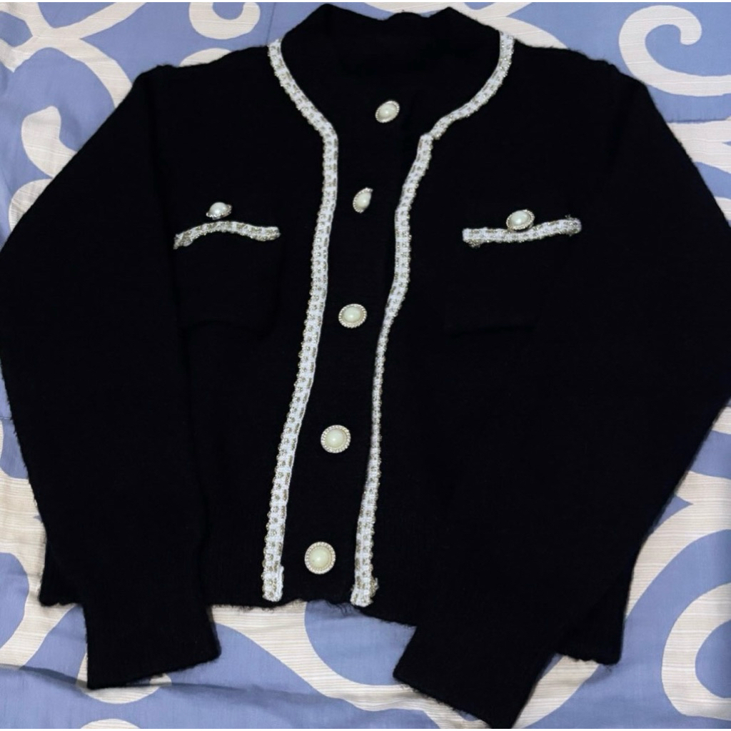 CARDIGAN TWEED KOREA KANCING MUTIARA