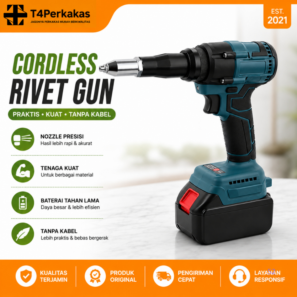 Cordless Rivet Gun Brushless 20 V 10 CELL Mesin Paku Rivet Baterai Riveting gun