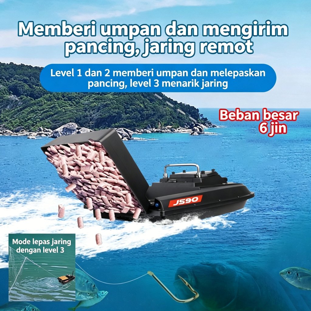 Perahu Mancing Fiber Alat Pancing Remote Control 2H 12V Cepat 280M/Min Pukat Tarik & Pelepas Jaring