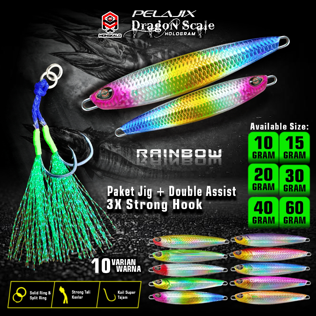 Umpan Metal Jig 60 Gram MONGKALO PELAJIX Hologram Sisik 1 set Single Assist Hook Metal Jig 60 Gram M