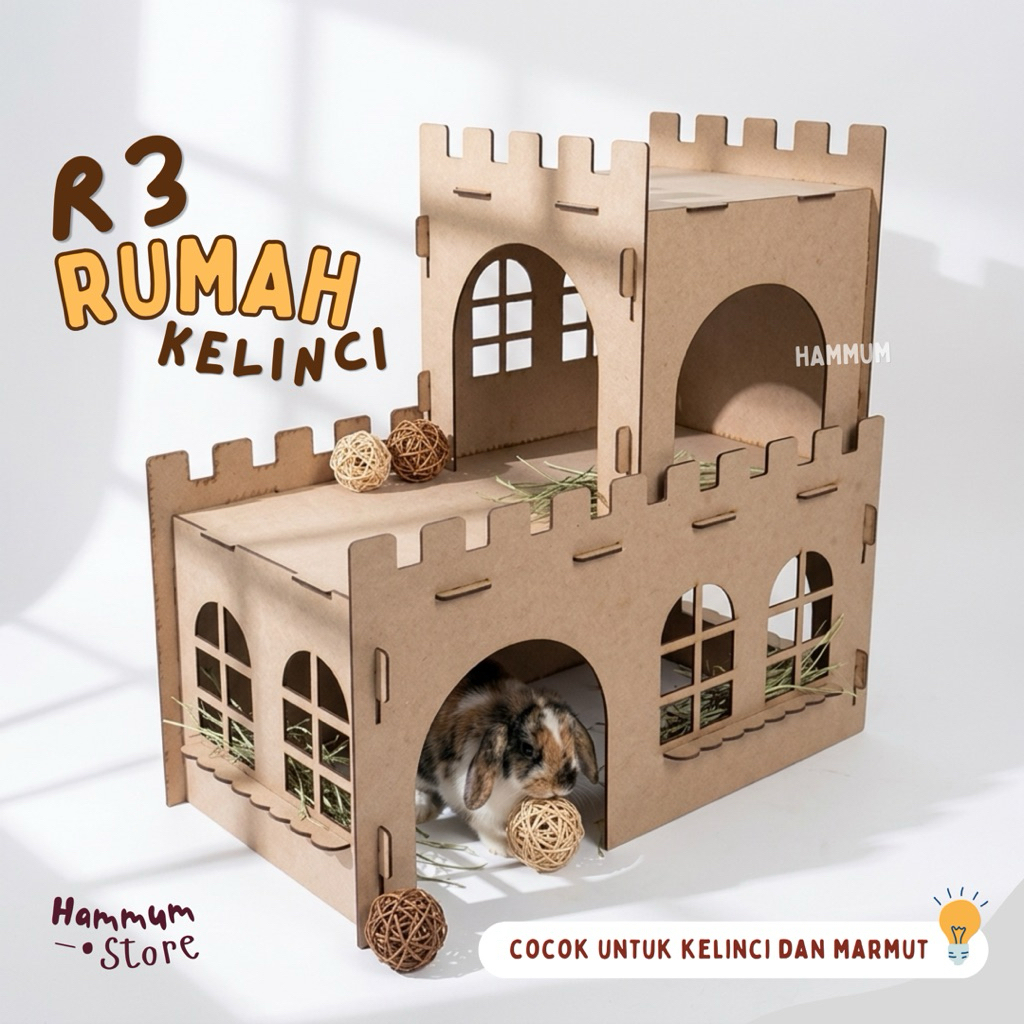 Rumah Kelinci Tingkat | Rumah Kucing | Istana Kelinci Kayu | Tempat Tidur Kandang Kelinci