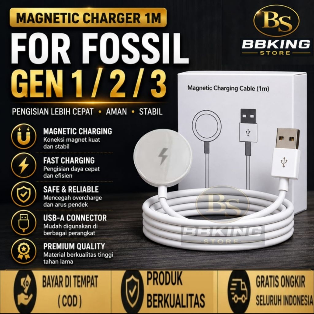 Kabel USB Charger Smart Watch Fossil Gen 1. Gen 2. Gen 3 Persamaan magnetic Charge 1M