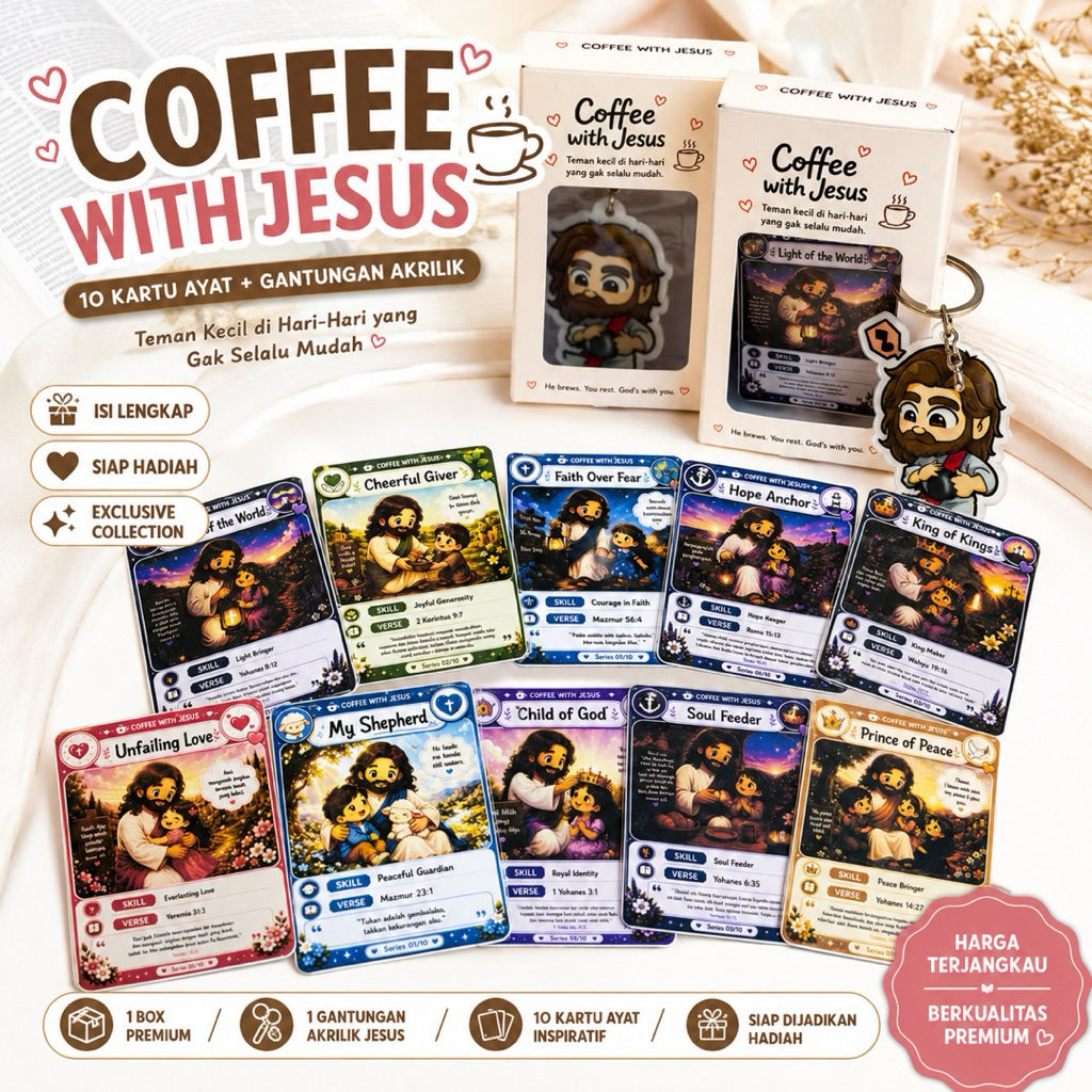 Gift Set Kristen Coffee With Jesus | Kartu Firman Tuhan & Gantungan Akrilik Jesus