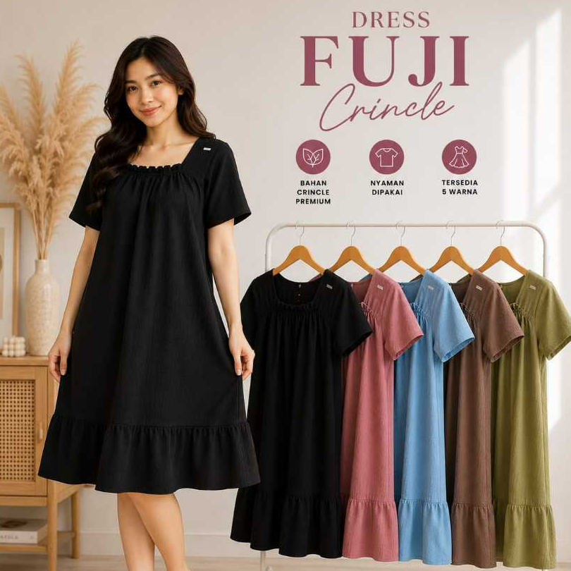 Daster Fuji Jumbo Crinkle Rempel | Daster Adem Jumbo LD 120 Daster Dress Fuji Rampel Warna Polos Kor