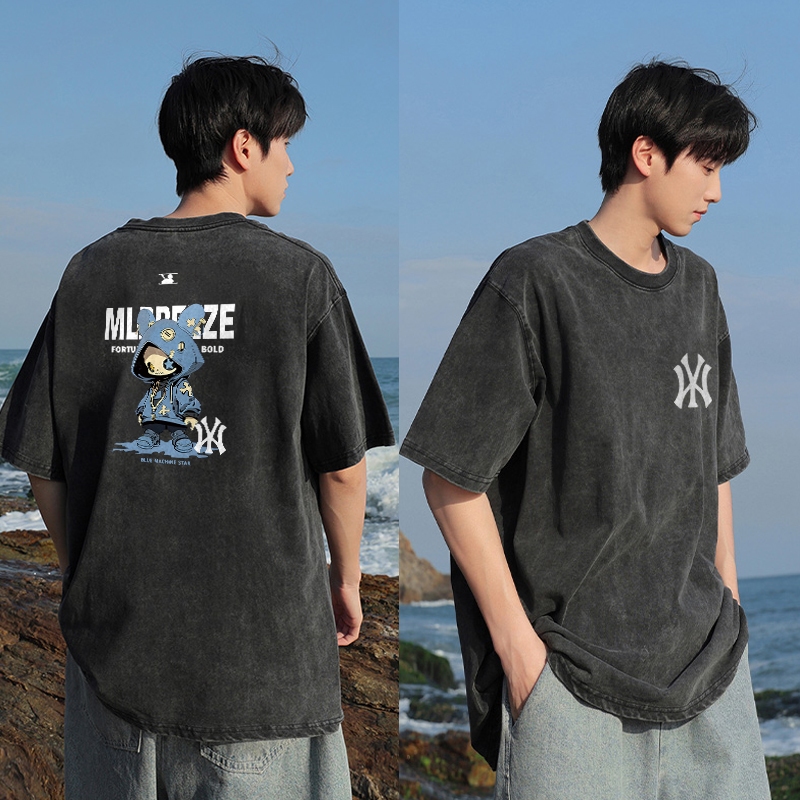 PUERTO Kaos Distro Pria Washed Tshirt Vintage Oversize Karakter kartun Boneka kelinci Baju Cowok Ker