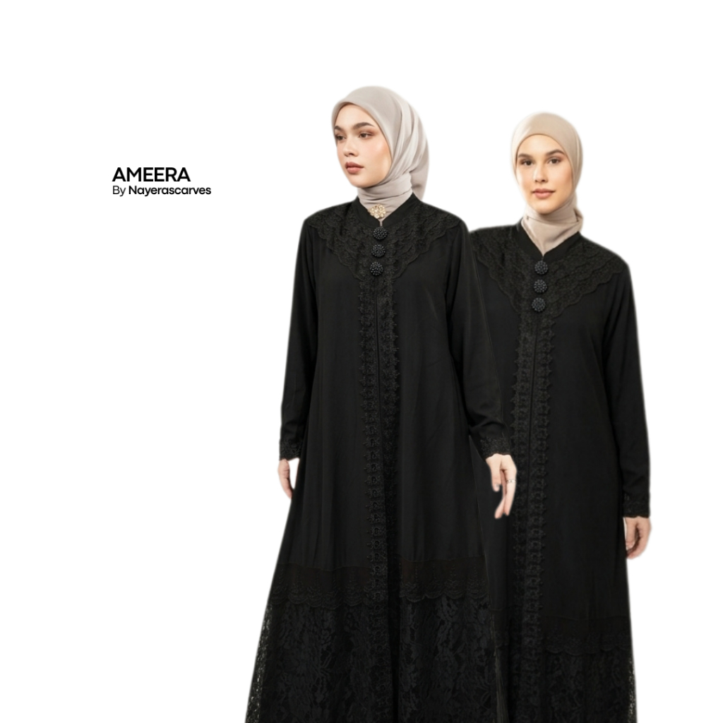 Abaya Ameera Premium Bordir Lace Abaya Elegan Cantik - Nayerascarves