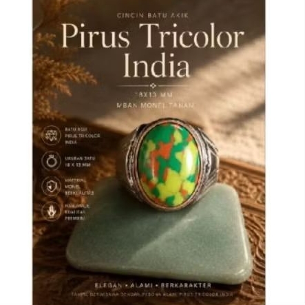 cincin batu akik pirus tricolour india mban monel tanam