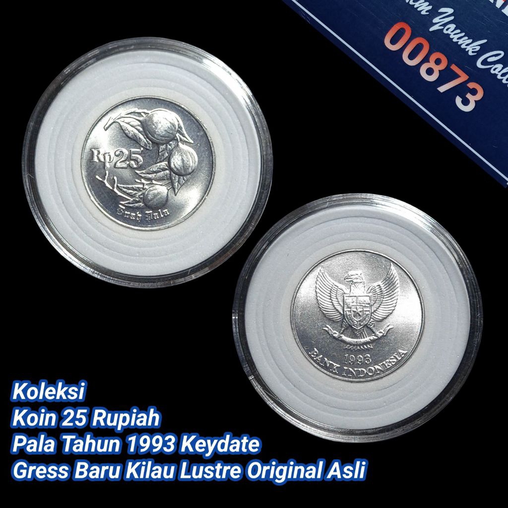 UKI093Coin 25 Rupiah (Buah Pala) Thn 1993 Keydate Gress Lustre Original