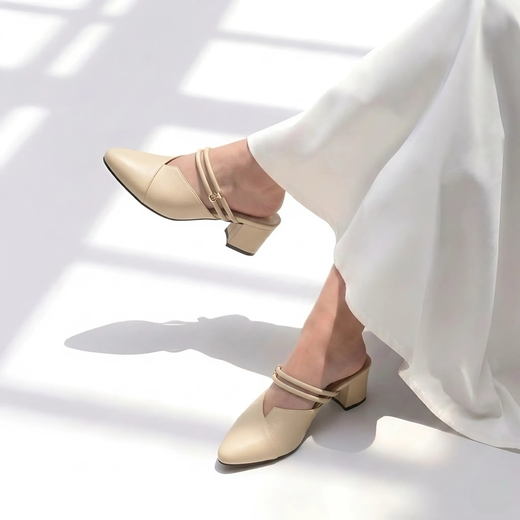 Sandal Mules Wanita Hak 5 cm Havana Jumbo