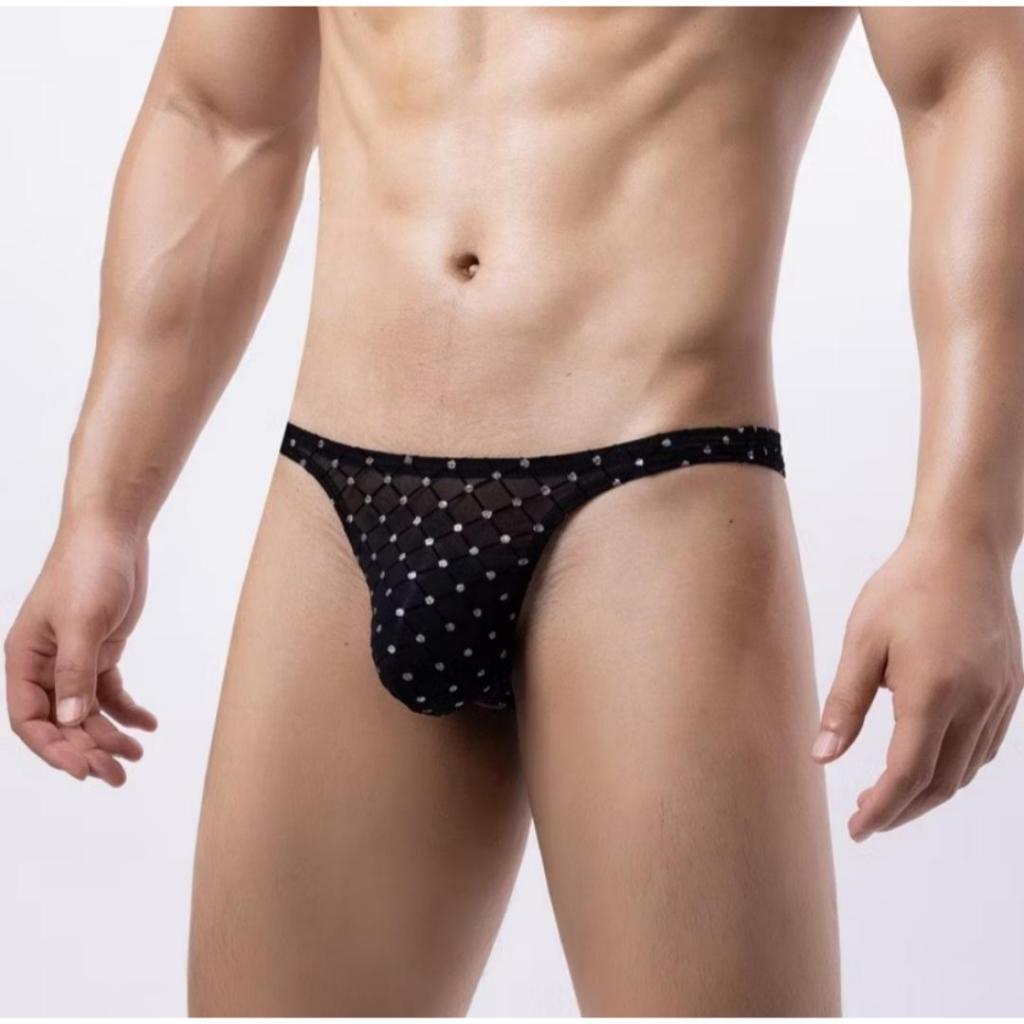 CELANA DALAM PRIA THONG  SEMI TRANSPARAN HITAM MOTIF KOTAK DOTT PREMIUM