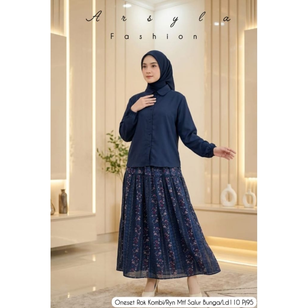 Setelan Rok/Setrok Rayon Premium Motif Bunga Arsyla Fashion