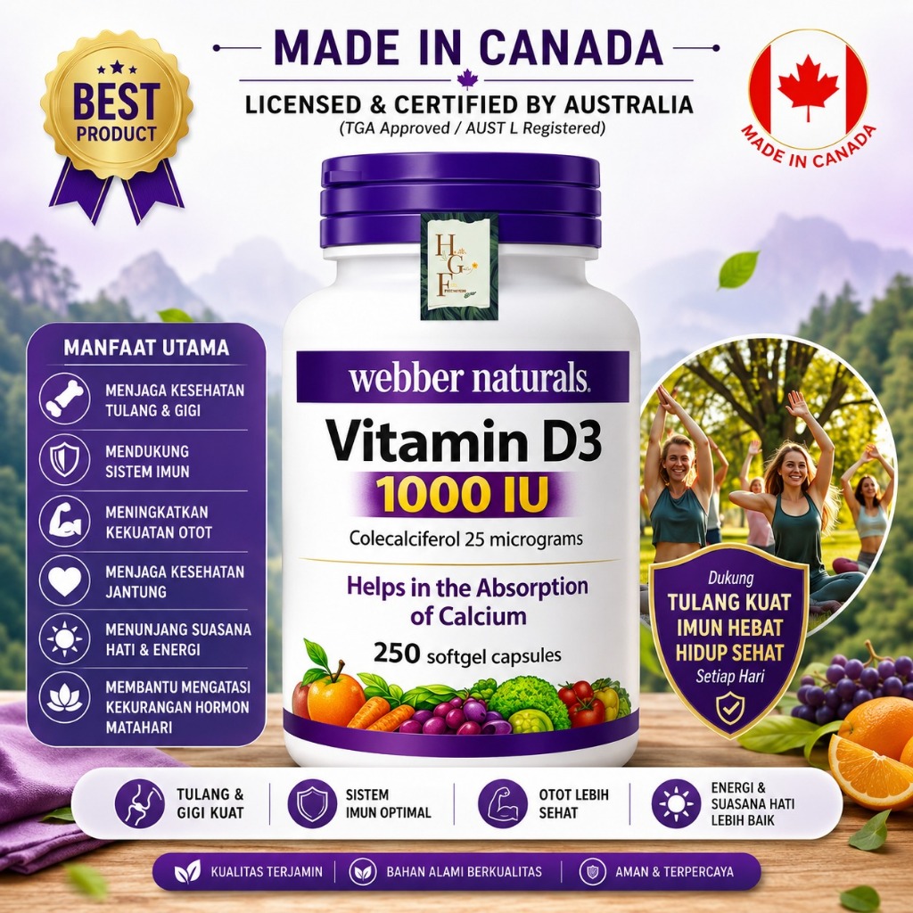 Webber Vitamin D3 1000 IU – 250 Caps Webber Naturals Vitamin D3 1000IU 250 softgel capsules