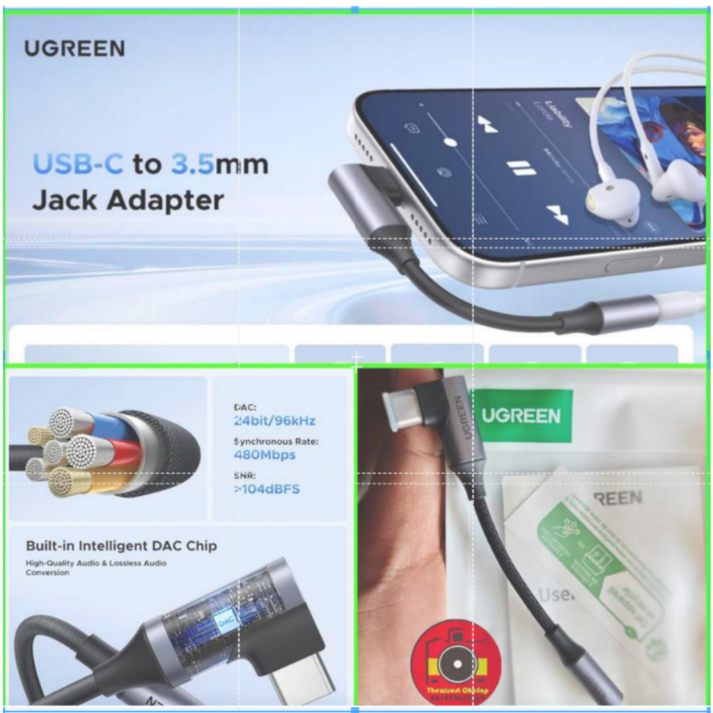 Adapter Ugreen 95589 DAC Elbow 80154 DAC type C to 3.5MM Female Splitter Audio USB C for Samsung Pix
