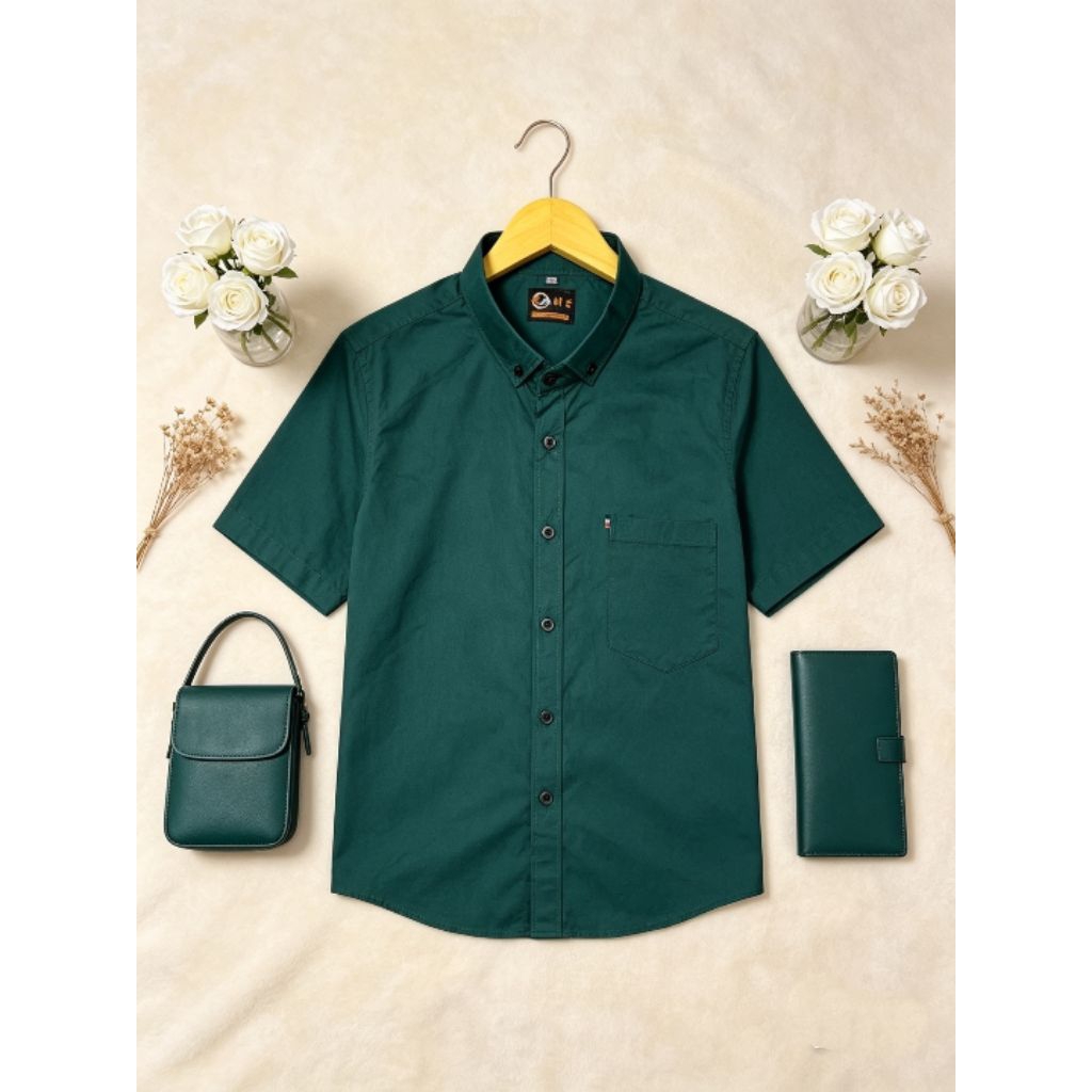 kemeja pria emerald green pria / kemeja pria emerald green lengan pendek / kemeja polos emerald gree