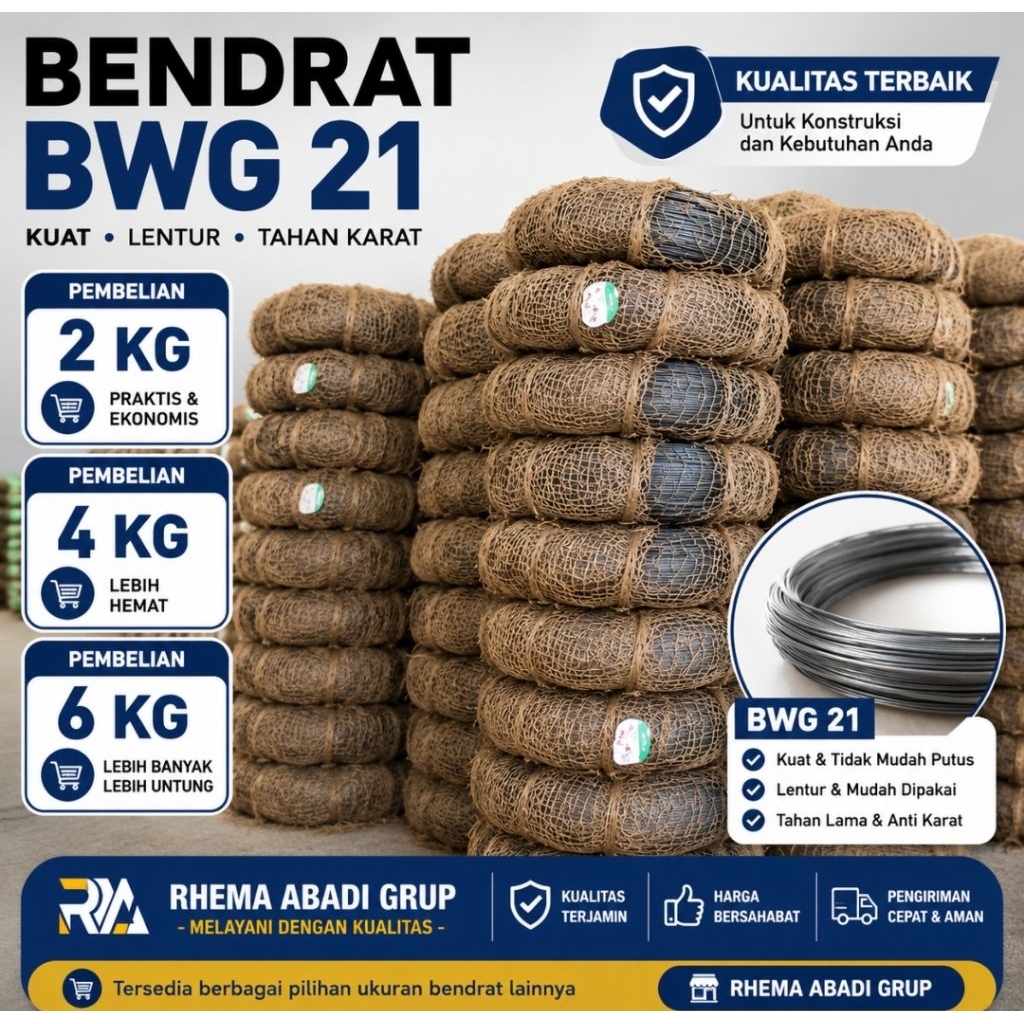 Bendrat BWG 21 Kawat Ikat Bangunan Berkualitas Tinggi Kuat Lentur Anti Karat Pilihan 2 Kg 4 Kg 6 Kg
