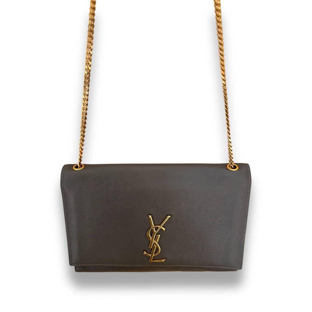 YSL Saint Laurent Kate Large Chain Shoulder Bag Grey Leather GHW Preloved
