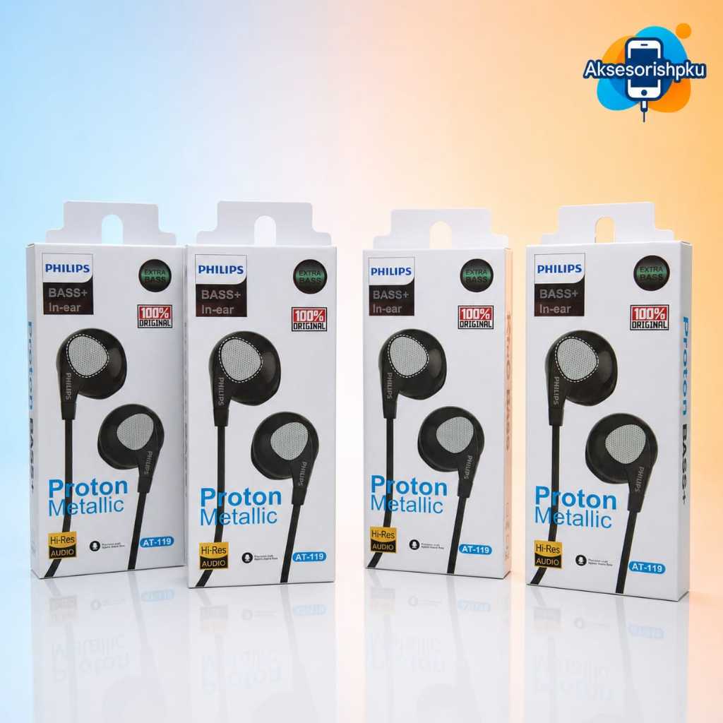 Earphone Philips AT-119 Proton Metalic – Headset PHLIPS AT-119 Stereo Musik HF Universal + Mic SUPER