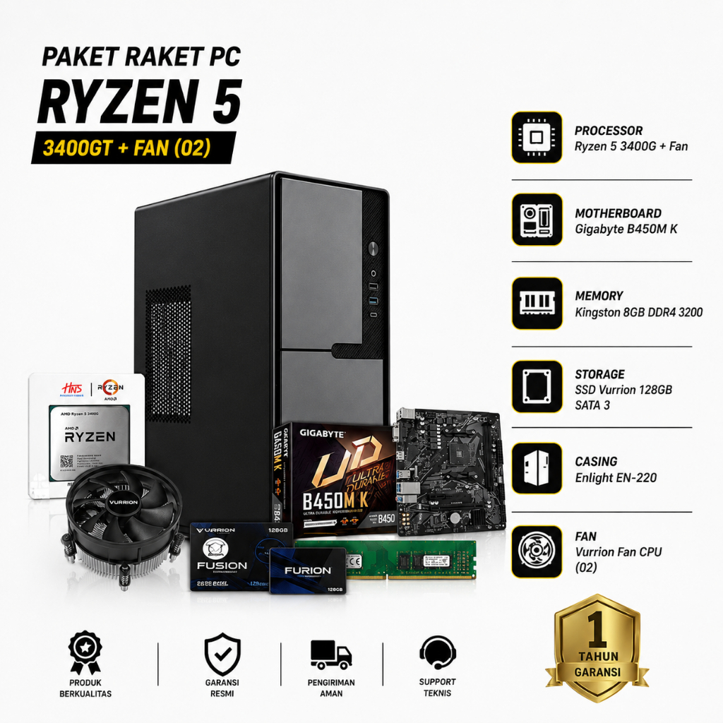Paket rakit PC Ryzen 5 3400GT + Fan