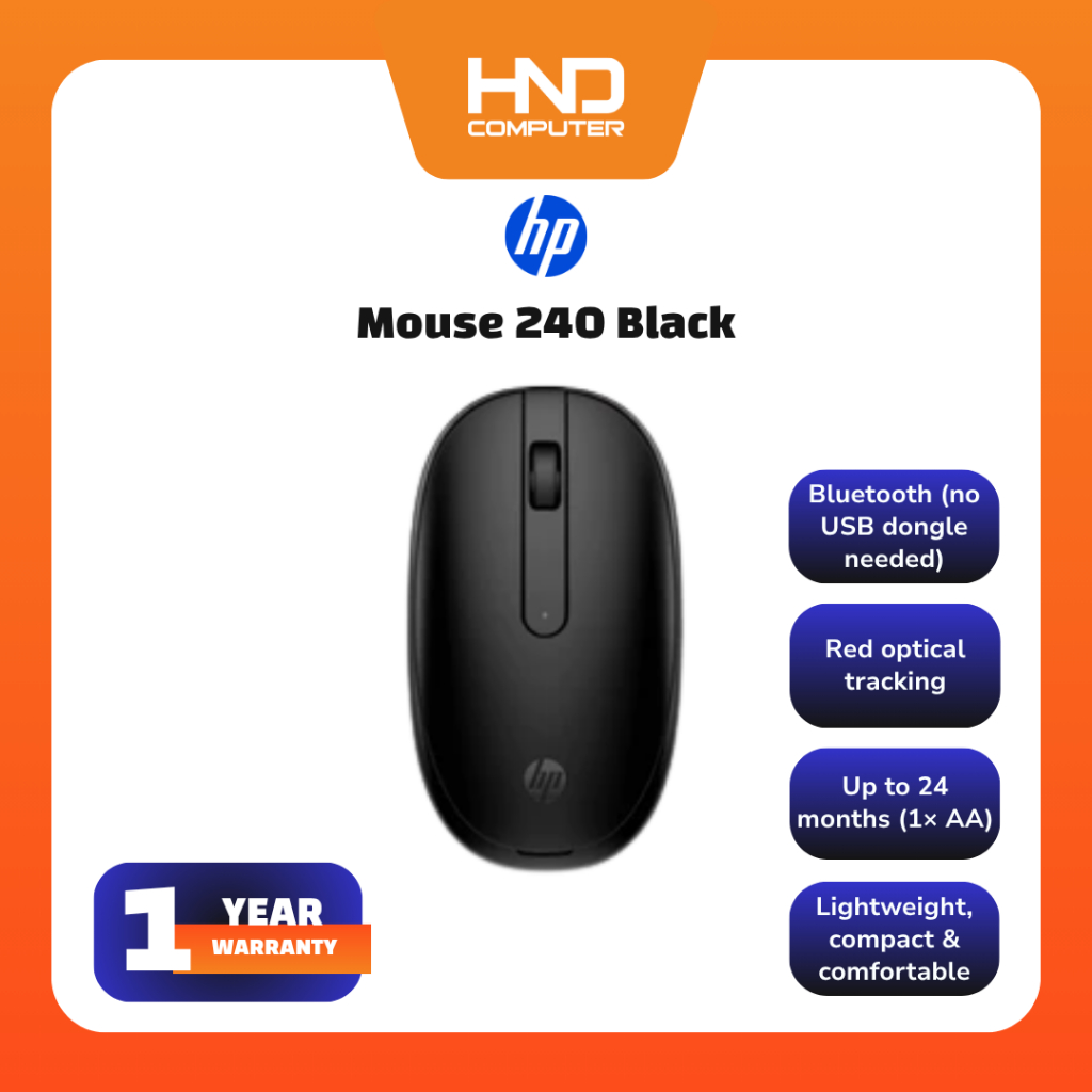 Mouse Bluetooth HP 240 Black Windows 11 Windows 10 macOS