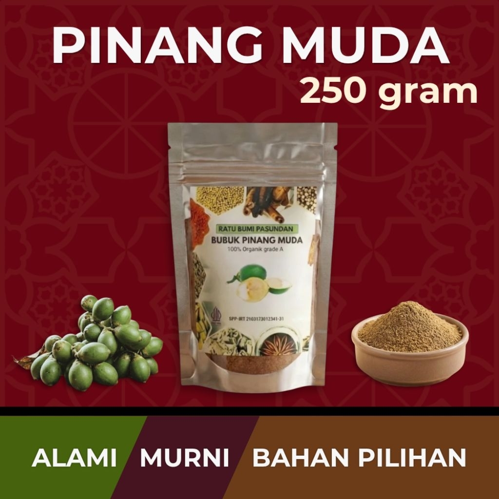 BUAH PINANG MUDA BUBUK 250 GRAM ORIGINAL MURNI TANPA CAMPURAN