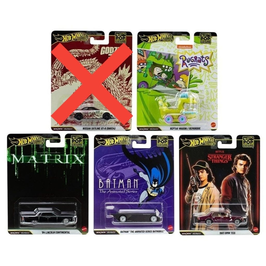 Hot Wheels Premium Pop Culture Set 1983 BMW 733i - Batmobile - Reptar Wagon - 64 Lincoln Continental