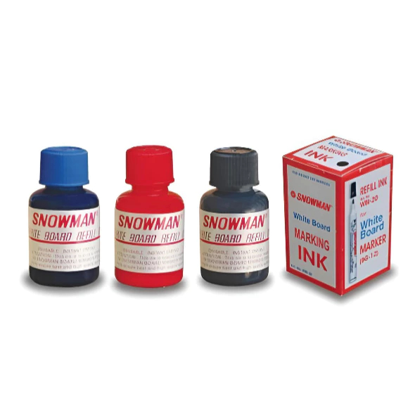 Tinta Refill Spidol Whiteboard Snowman Hitam Biru Merah (1 Pack isi 12 Pcs) -  Mudah Dihapus, Tidak 