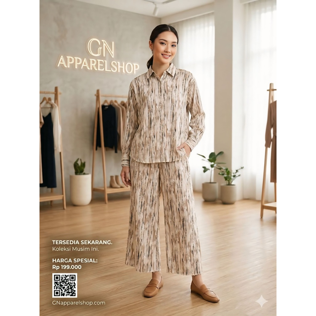 GN - One Set Monica Motif Serat Kayu Setelan Wanita Dewasa Terlaris