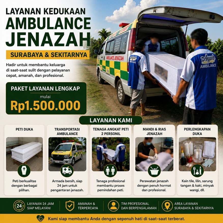 Peti mati/peti jenazah + Ambulance + Perawatan Jenazah Paket lengkap layanan duka surabaya- toko pet
