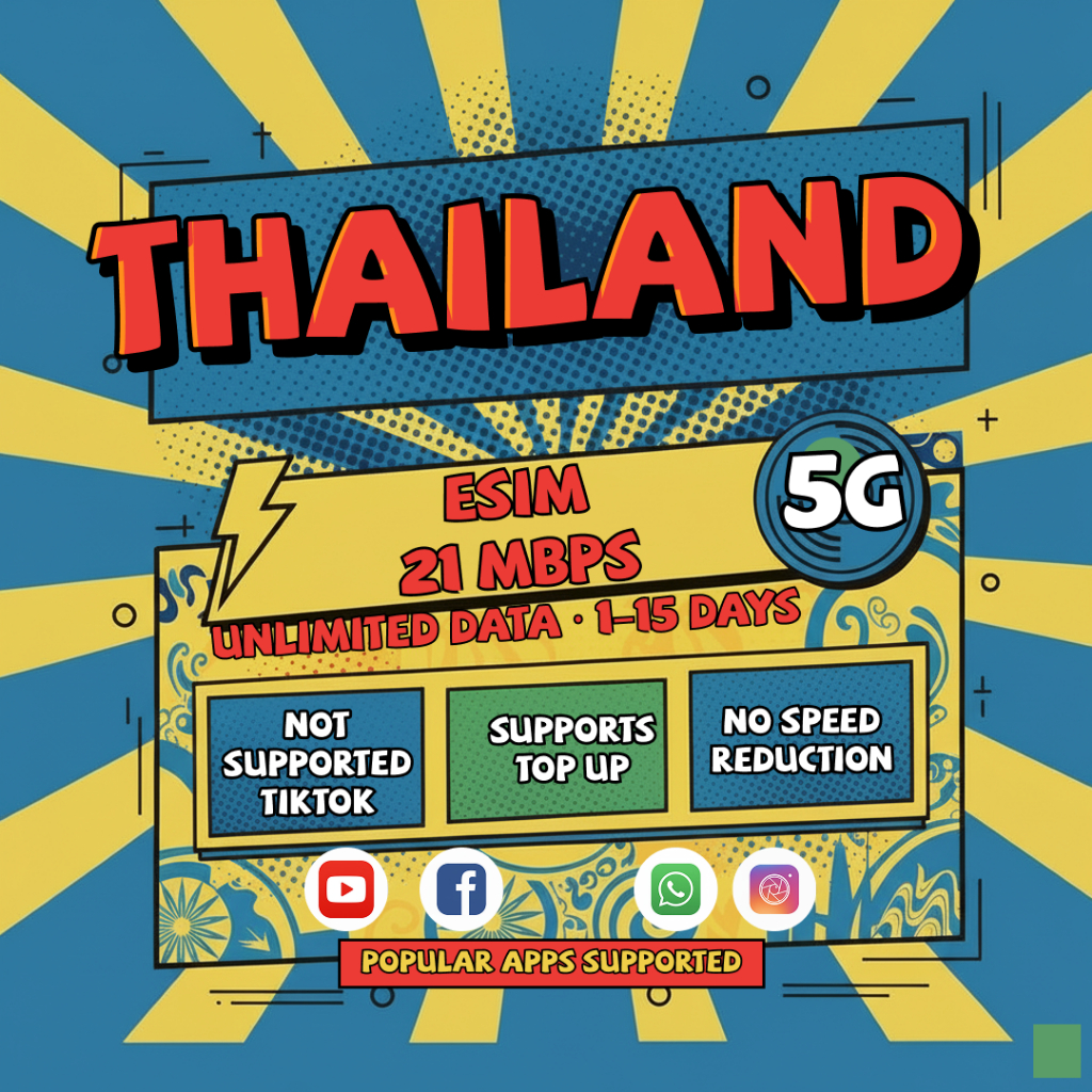 [Gunakan dalam waktu lima hari]Thailand kartu Esim 3-15 hari Unlimited Data 4G celcom Tanpa Batas Th