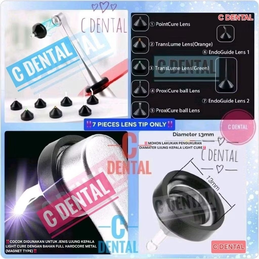 [7 Pcs] Dental Light Cure Tip Lensa Fiber Optic Curing Composite/Endo/Veneer/Bubble Crack Detector