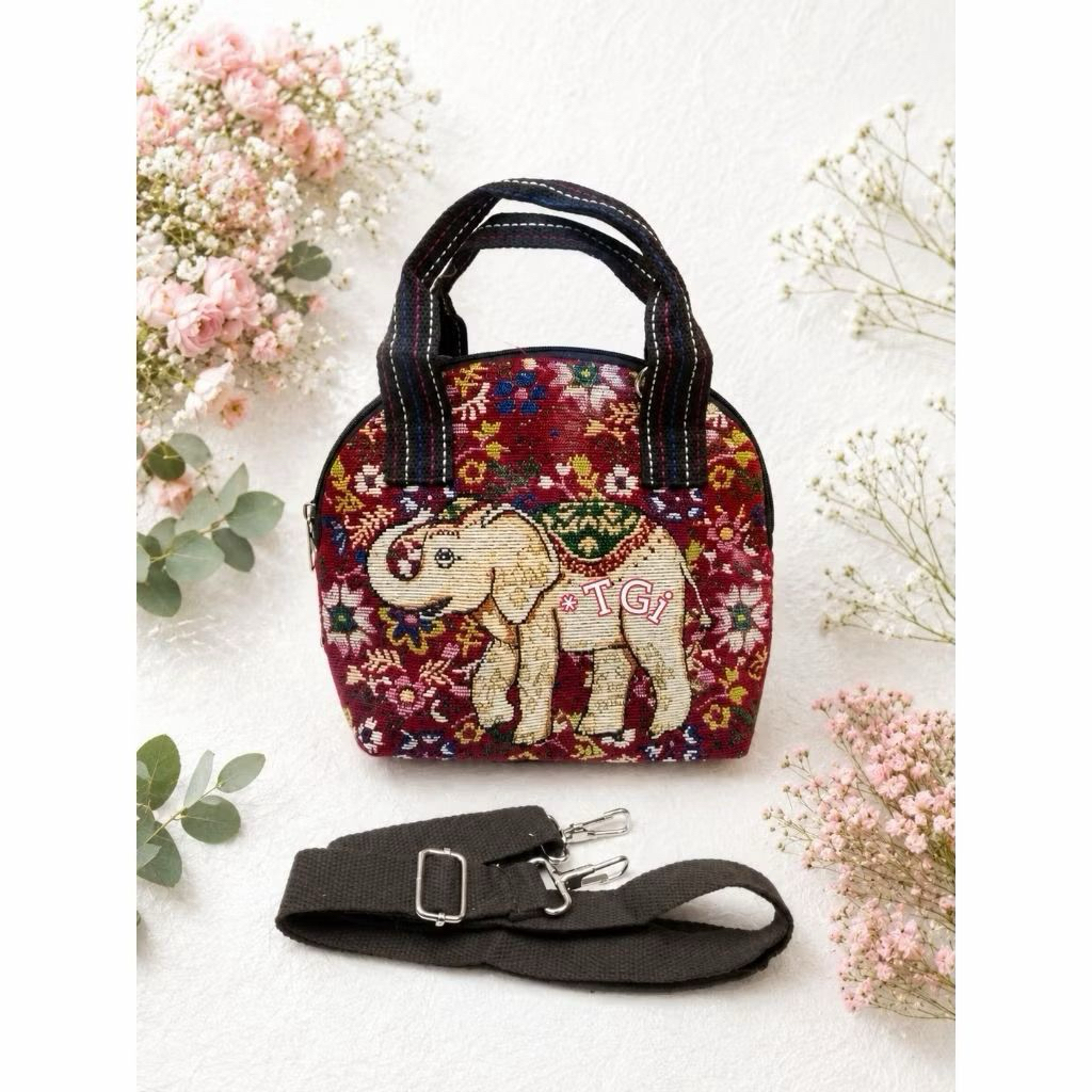 Tas thailand terbaru mini handbag kanvas oval selempang - mini handbag etnik thailand - kanvas selem