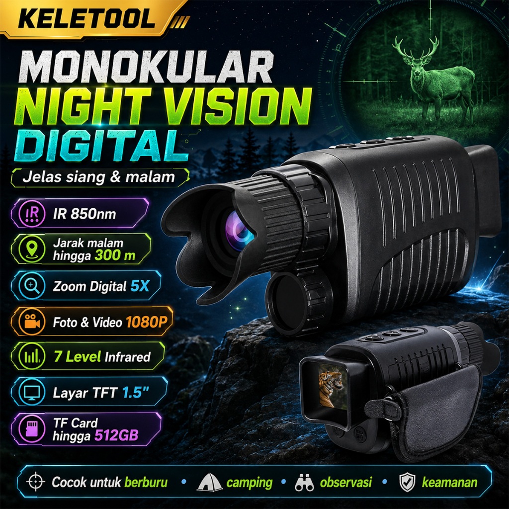 Night Vision Versi Terbaru 2.5K Teleskop Teropong Mode Malam Berburu Hunting Rekam Record IR Infrare