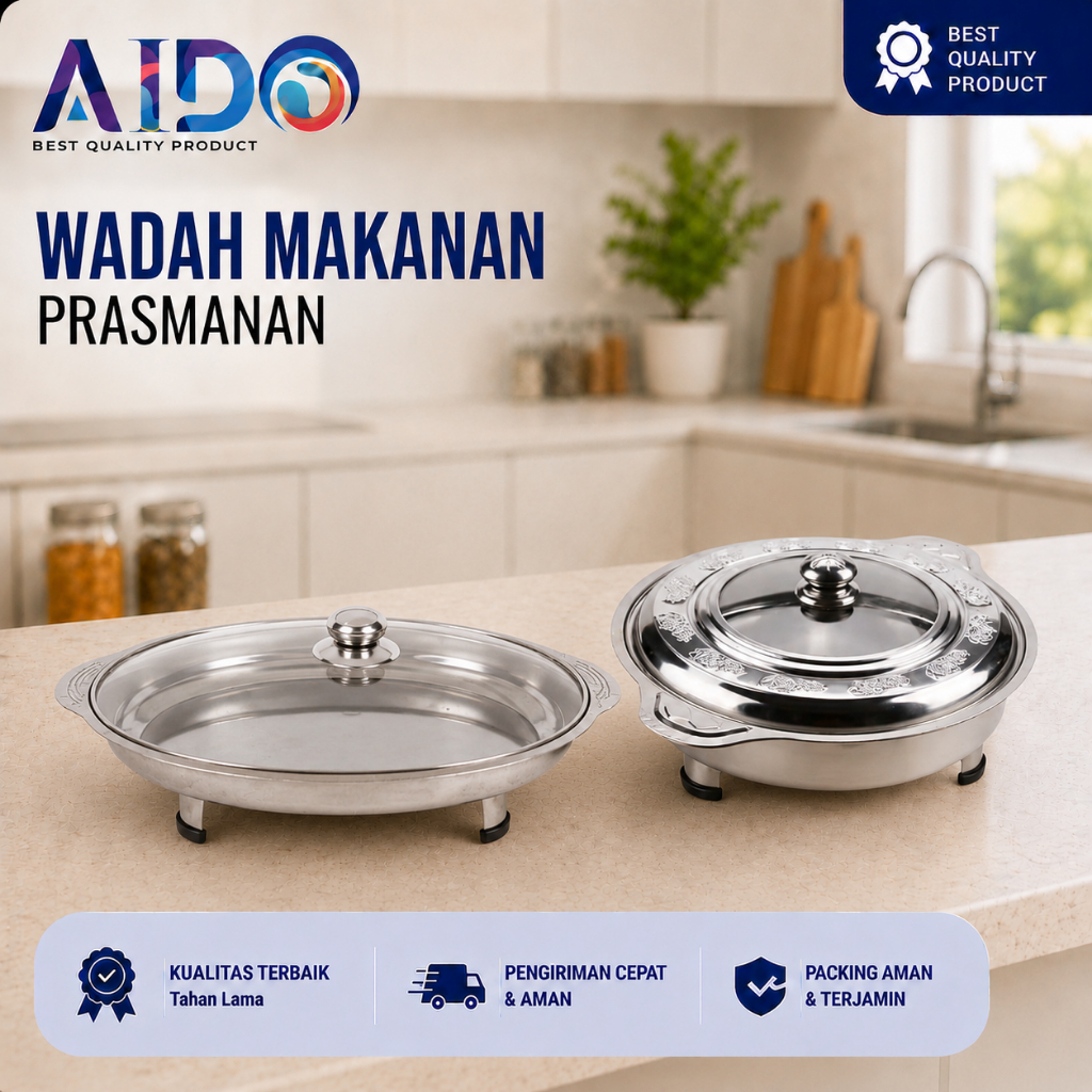 Wadah Prasmanan Stainless Prasmanan Set Wadah Saji Tutup Kaca WARMER BULAT WADAH PRASMANAN BULAT