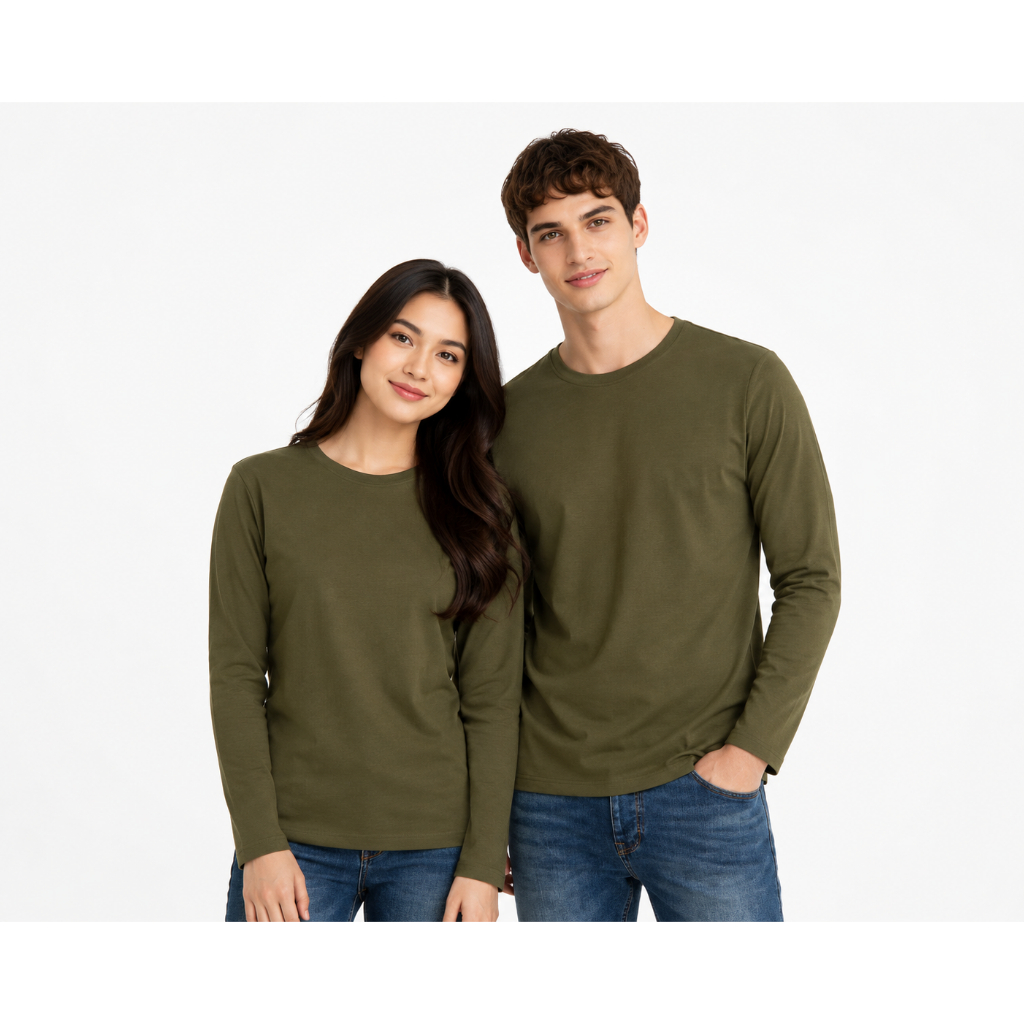 Kaos polos lengan panjang soft katun combed 30s warna Hijau Olive - kaos polos pria wanita lengan pa