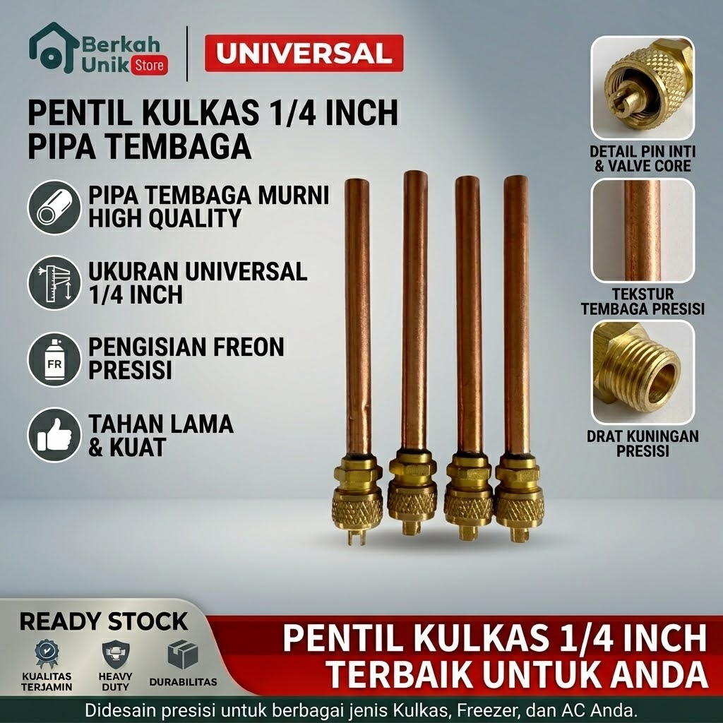 Freezer ukuran Pipa  Pentil Pengisian Freon Kulkas 1/4