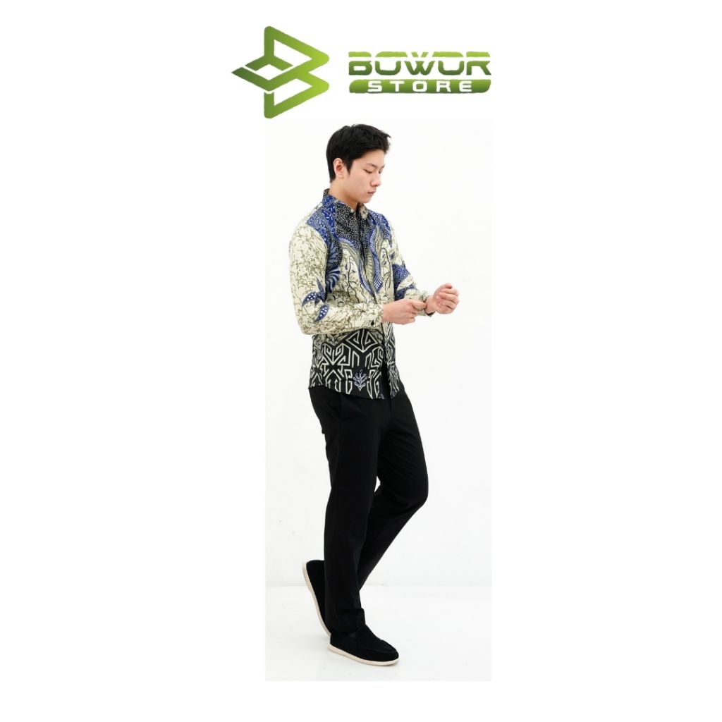 Bowor Store - Widodari Batik Pria Lengan Panjang Slimfit Style Atasan Batik Pria Modern