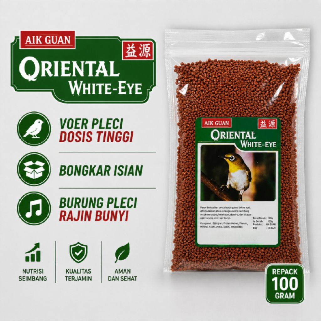 ORIENTAL AIK GUAN PLECI - Pakan Burung Pleci Oriental White Eye Aik Guan Kemasan repack 100 gram dos