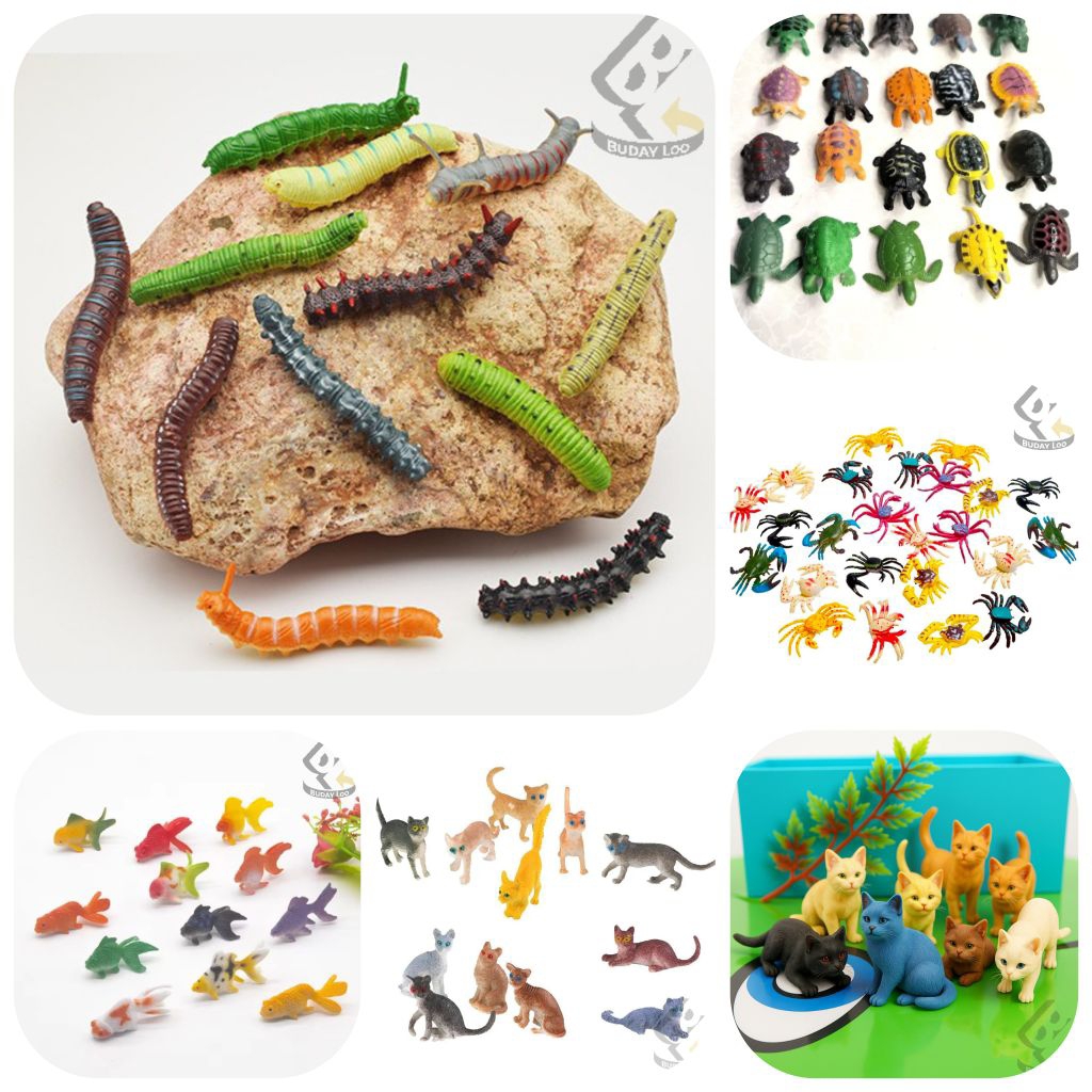 Miniatur Mainan Prank Ulat Bulu Ulat Kura kura Kepiting Kucing Ikan Koki Caterpillar Animal Figure