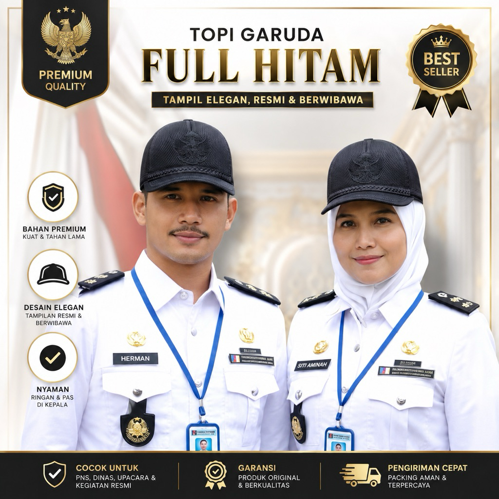 TOPI GARUDA FULL HITAM - TOPI PERANGKAT DESA - TOPI LURAH - TOPI CAMAT - TOPI BUPATI