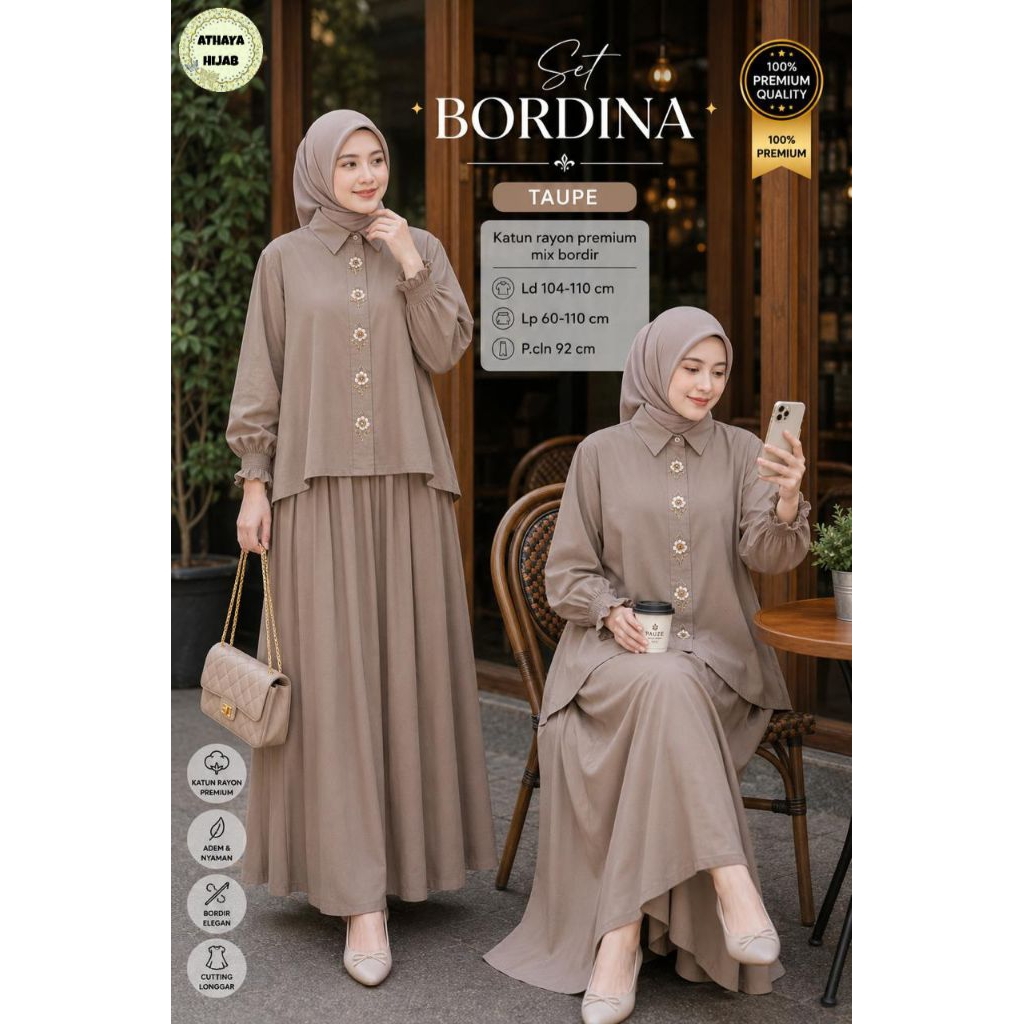 BORDINA SOYA JADORE SET CELANA KULOT BY ATHAYA HIJAB // BAJU ATASAN LENGAN PANJANG VARIASI BORDIR SE