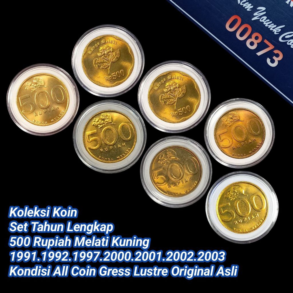 UKI007Coin Set Thn Lengkap 500 Rupiah (MELATI KUNING) Total 7 Koin All-Coin Gress Lustre/Baru