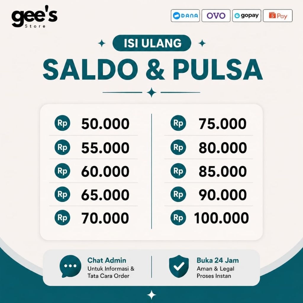 Top Isi Saldo Dan Pulsa Up Mulai 50rb / 50k