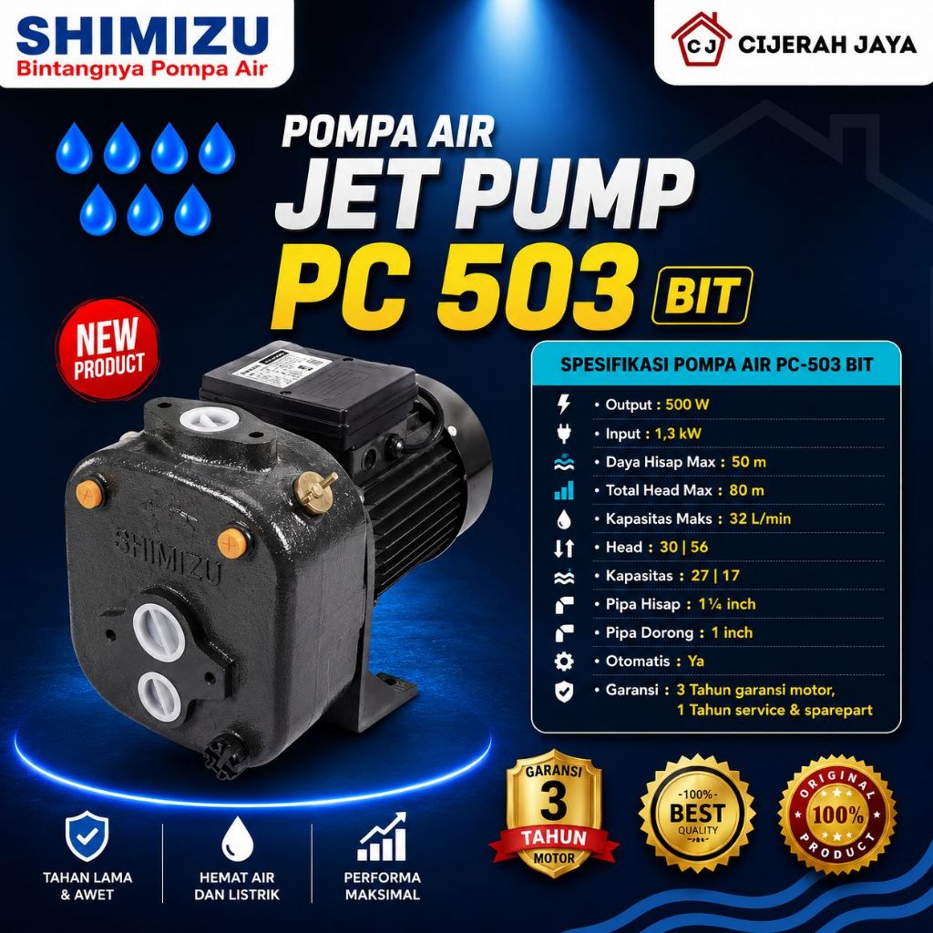 POMPA AIR JET PUMP SHIMIZU PC 503 BIT SUMUR DALAM ORI NON TABUNG PC503BIT PC 503BIT PENGGANTI PC 502